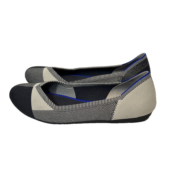 ROTHYS Size 8.5 “THE FLAT” Retired BUFFALO PLAID‎ Round Cap Toe Blk/Wht Slip On - Picture 3 of 9